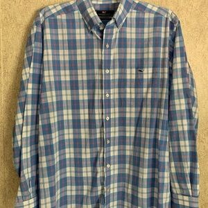 Vineyard Vines Blue and Pink Plaid Shirt XL EUC